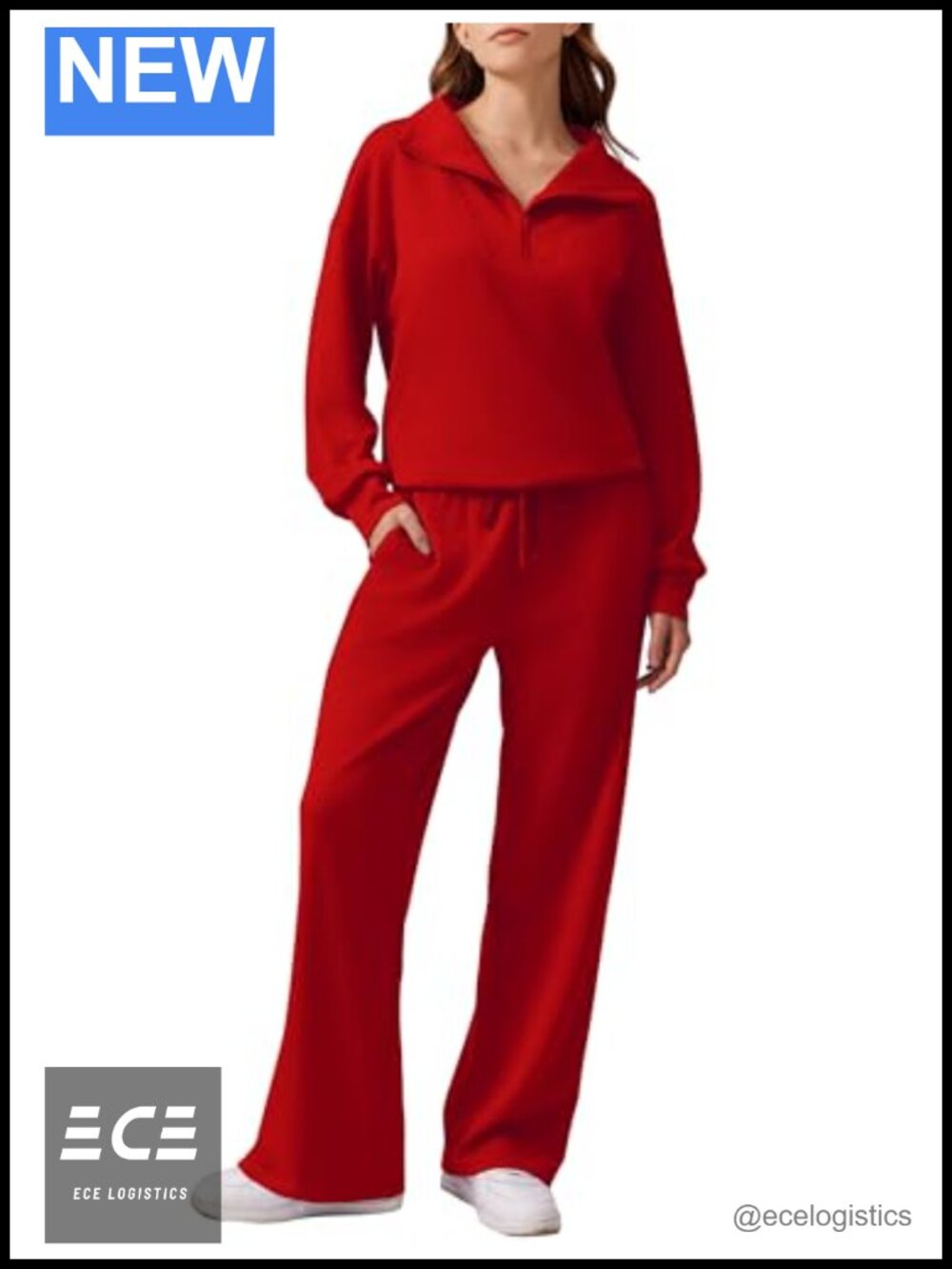 Womens 2 Piece Sweatsuit Set Oversized Half Zip Sweatshirt Wide Leg Sweatpants
